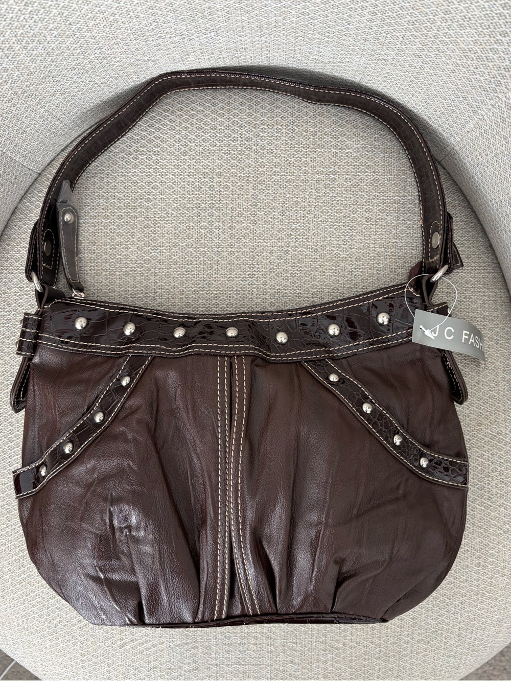 Downtown Girl Brown Studded Shoulder Bag NWT